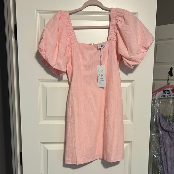 Pink Puff Sleeve Square Neck Sundress - Picture 1 of 2